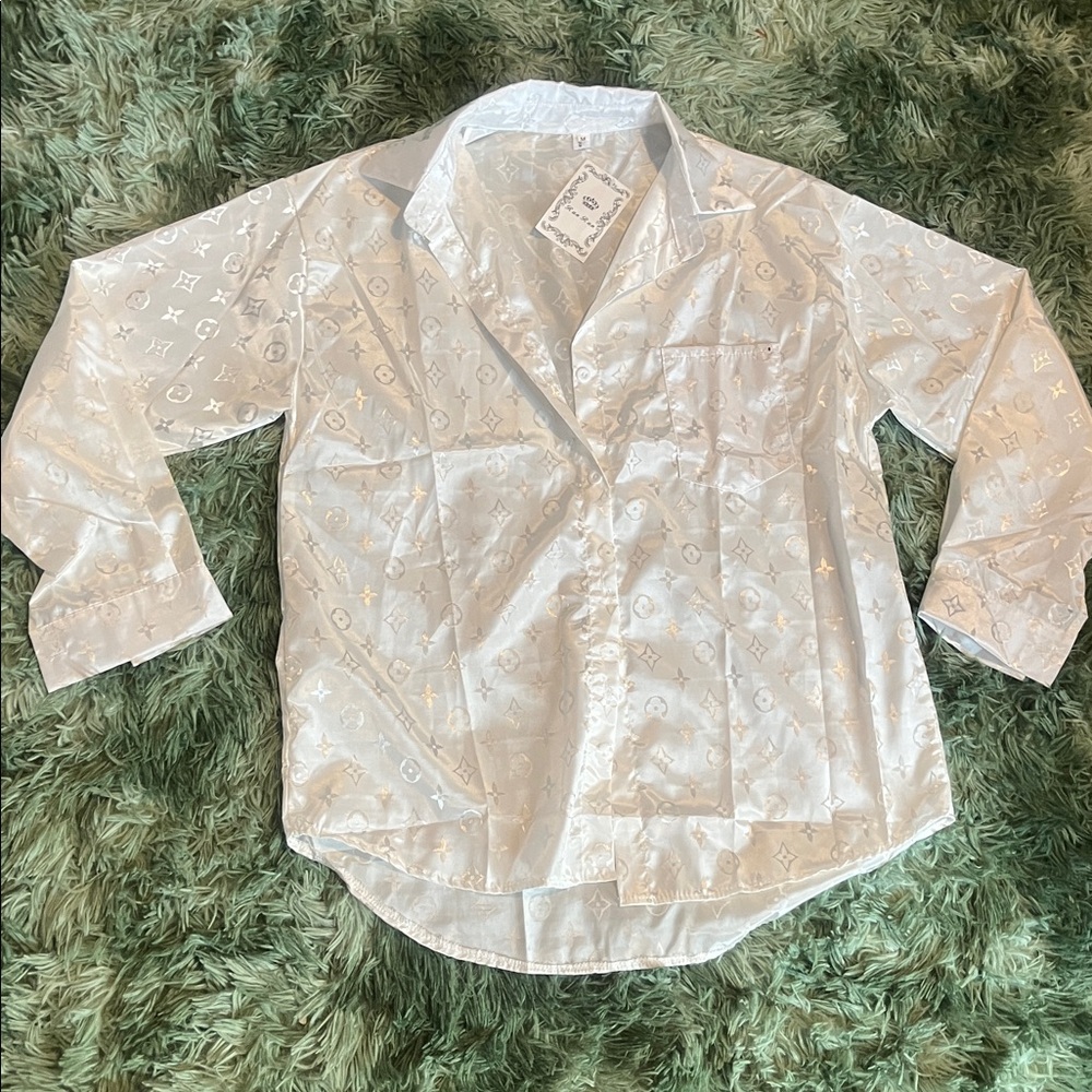 White Monogram Button-Up Shirt